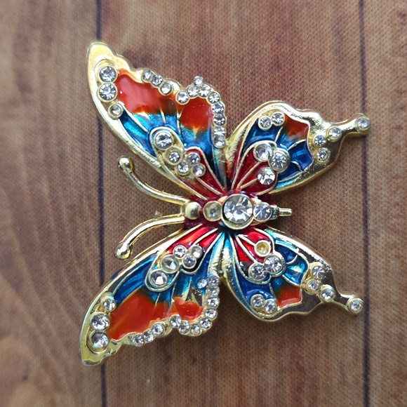 Butterfly Brooch Elegant Multicolored Enamel Rhinestone Accents Nature Lapel Pin - Picture 1 of 6